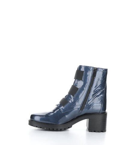 Blue Patent Mid Calf boot with inside zip
