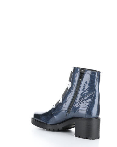 Blue Patent Mid Calf boot with inside zip