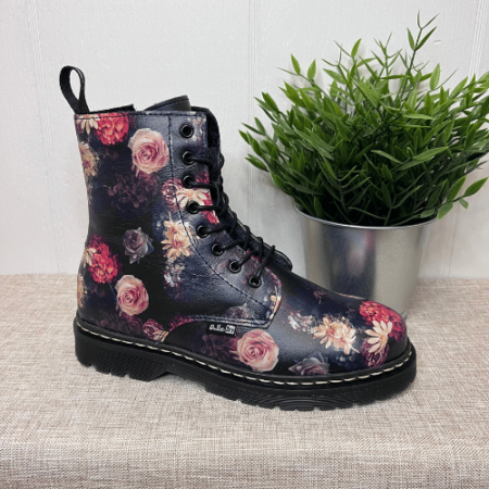 Floral Print Combat Boot Waterproof