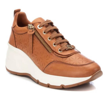 side zip sneaker carmel brown with white base Carmella