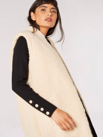 Apricot Reversable Long Quilted Sherpa Vest Cream