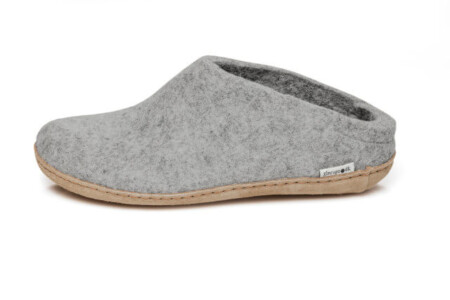 Wool Slipper leather sole light grey