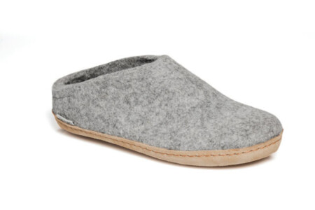 Wool Slipper leather sole light grey