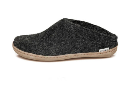 Wool Slipper leather sole charcoal grey