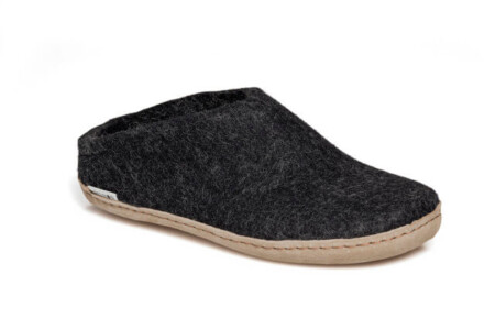 Wool Slipper leather sole charcoal grey