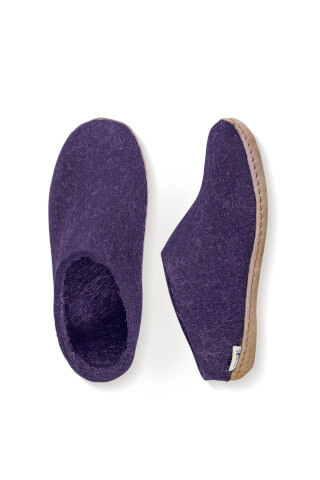 Wool Slipper leather sole purple