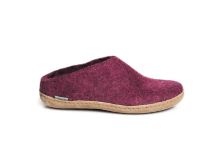 Wool Slipper leather sole cranberry