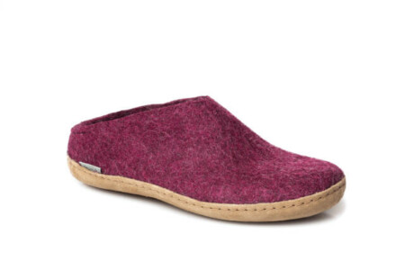 Wool Slipper leather sole cranberry