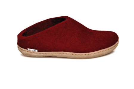 Wool Slipper leather sole red