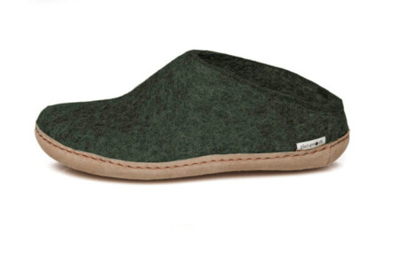Wool Slipper leather sole green