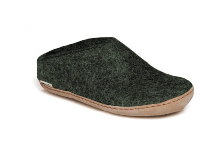 Wool Slipper leather sole green