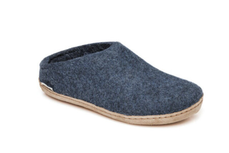 Wool Slipper leather sole denim Blue
