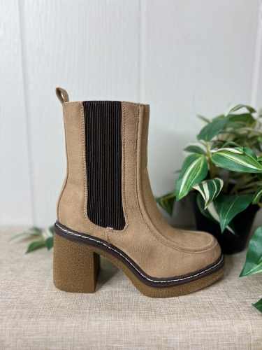 Taupe Chelsea Synthetic boot with rubber platform and heel