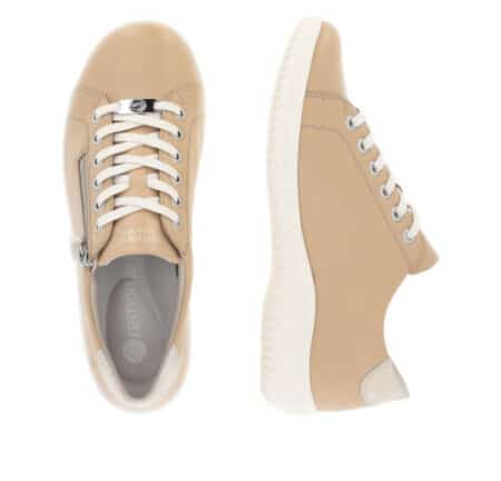 Tan sneaker with side zip white sole
