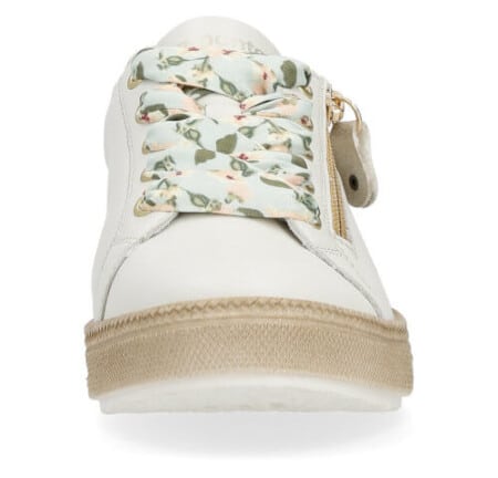Off White sneaker with floral lace and side zip.
