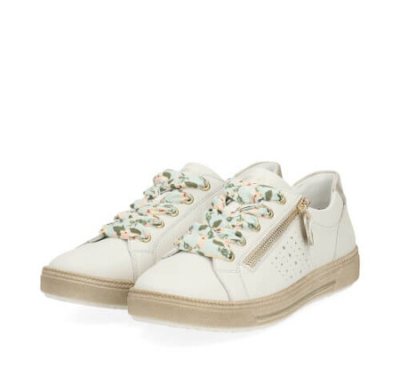 Remonte Alburi Sneakers in Cream leather with side zip and floral ribbon laces