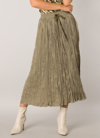 Sage Green crinkle pleated skirt on model.