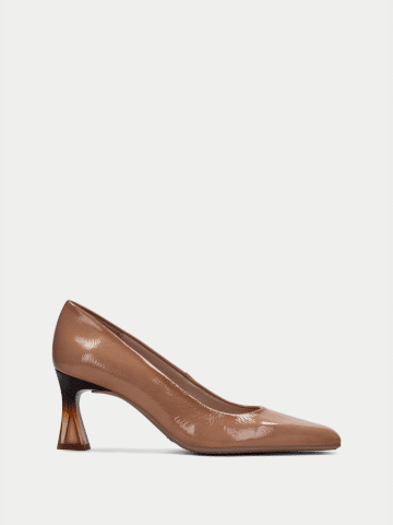 Tan Patent Pump with Lucite heel