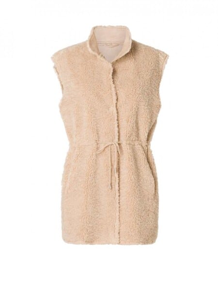 Cream coloured sherpa vest with reversible ultrasuede lining.