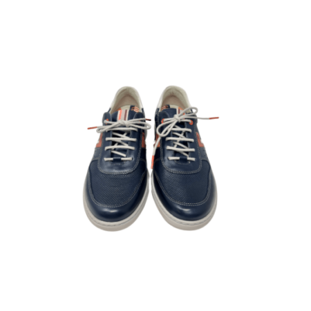 Stylish Fluchos Navy blueleather shoes with a sleek white stripe, perfect for any occasion.