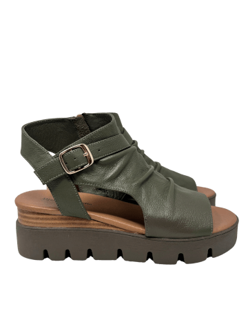 Side view of the olve green Django and Juliette Rufuss sandal