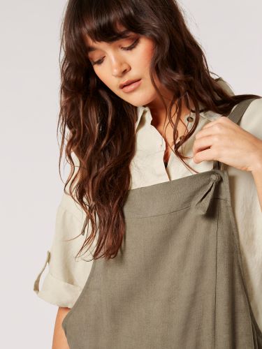 Apricot Linen Dungaree in Khaki Green