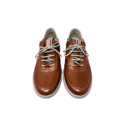 Stylish Fluchos brown leather shoes with a sleek white stripe, perfect for any occasion.