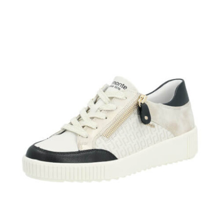 A stylish Rieker R7901-80 sneaker in white and navy, featuring a trendy zipper for added flair.