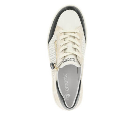 A stylish Rieker R7901-80 sneaker in white and navy, featuring a trendy zipper for added flair.