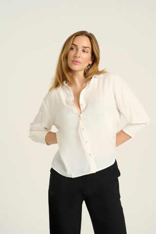 Cream Nola Blouse with 3/4 sleeve in Chalk