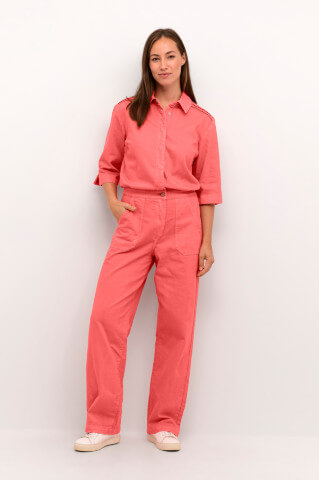 A classic mechanics jumpsuit by Cream in hot coral.