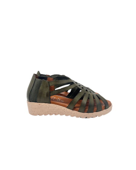 Stylish Bianca Moon green leather sandal with multiple straps, perfect for a casual summer day out.