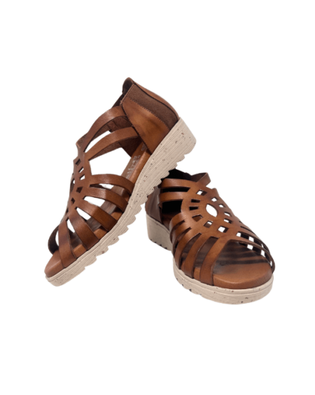Stylish Bianca Moon brown leather sandal with multiple straps, perfect for a casual summer day out.