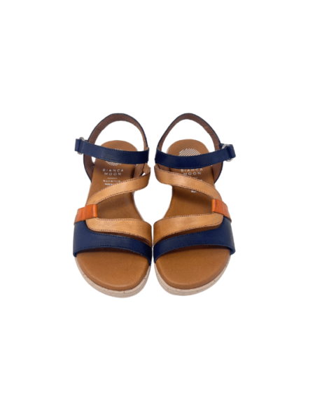 Bianca Moon Halle sandal in Navy, copper and tan