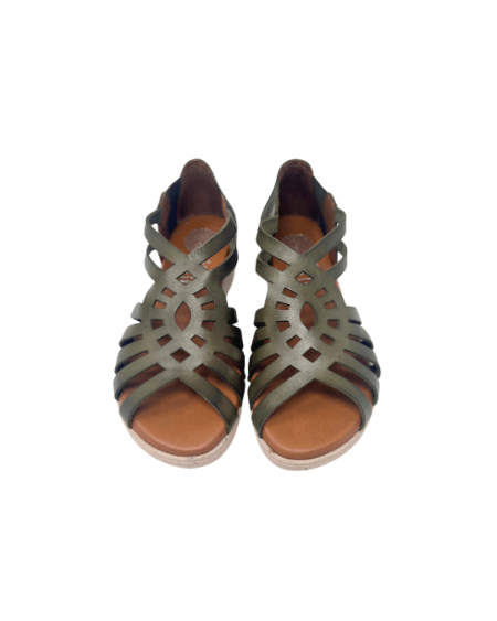 Stylish Bianca Moon green leather sandal with multiple straps, perfect for a casual summer day out.