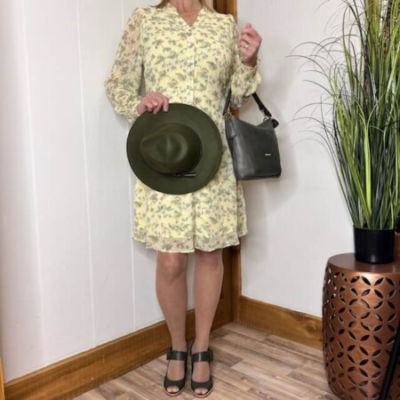Esqualo floral yellow dress with button down front