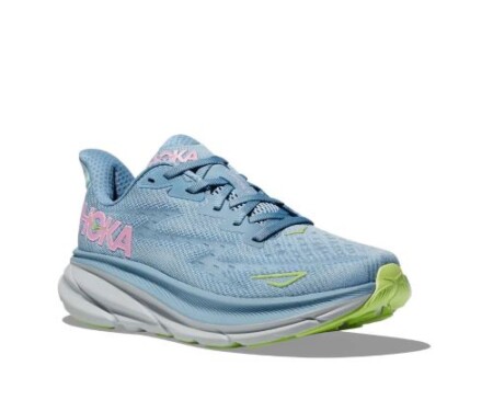 Hoka Clifton 9 womens in light blue and pink.
