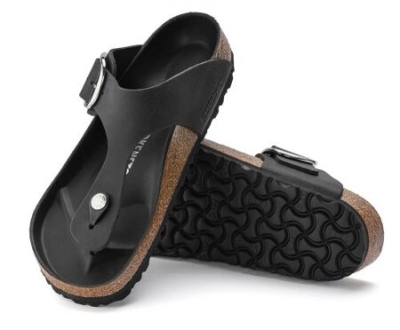 Black leather Big Buckle Gizeh sandal by Birkenstock.