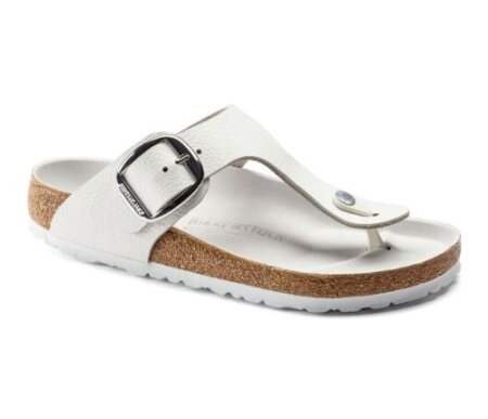 White leather Gizeh Birkenstock with silver big buckle