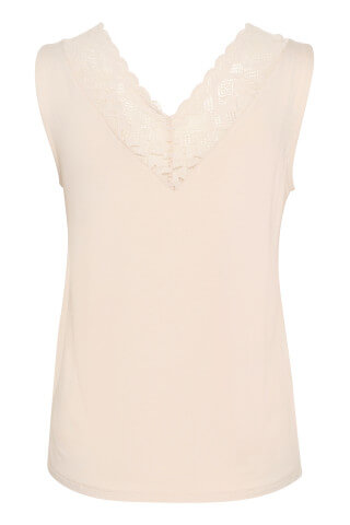 Cream CRTrulla tank top with lace v neck and back detailing.