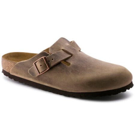 Birkenstock Boston clog in tobacco leather on a white back ground