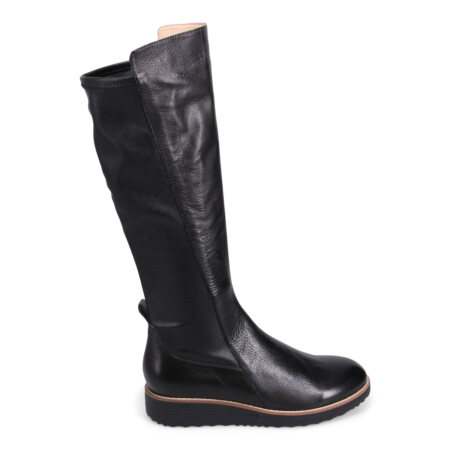 Django and Juliette tall leather black boot with stretch panel.