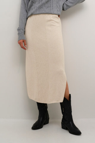 Cream Dela Knit Skirt in Oat with side slit