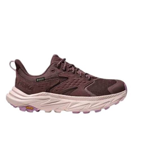 Hoka Ancapa waterproof womens hiker in maroon and pink.