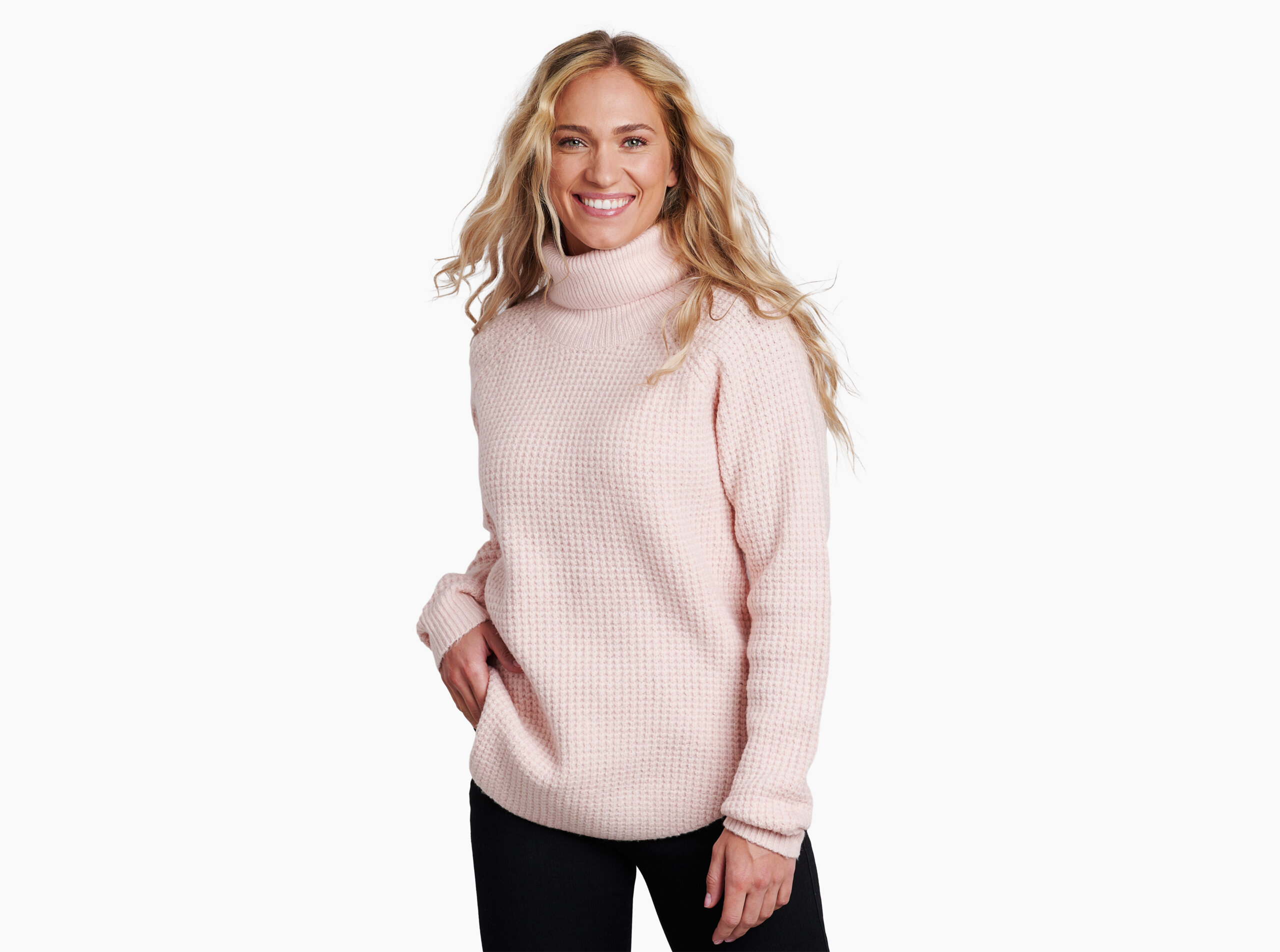 Kuhl Sienna sweater with soft turtle neck and dropped front and back hem