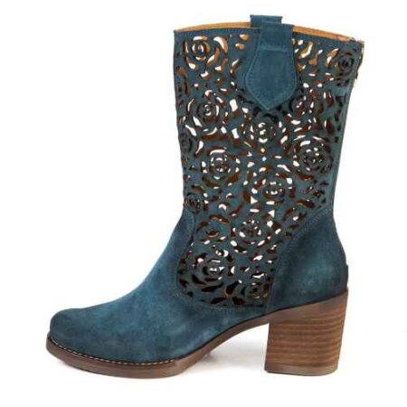 Side profile of the Glamille Shania Boot in Petrol blue suede