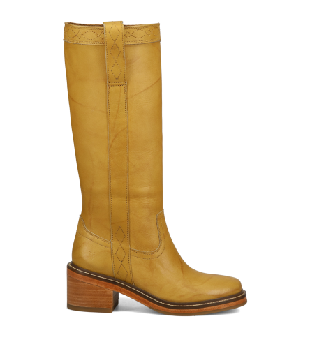 The Frye Kate boot in Banana yellow on a white background