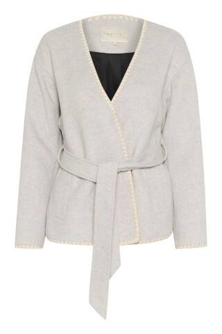 The Kaffe KAulrikke coat in light grey on a white background