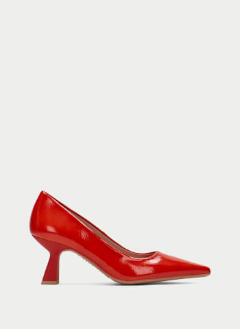 Hispanitas Nova Pump on a white background in Scarlett Patent