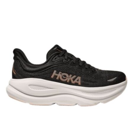 Hoka Bondi 9 womens in black / rose gold and whte.